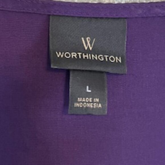 Worthington Large, Ladies Wrap Style Top, Tie Waist, Purple. - Picture 2 of 5